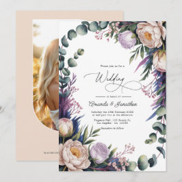 Invitación Boda con Eucalipto, Lavanda y Champagne Blush