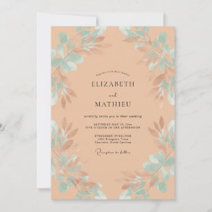 Invitación Boda con eucalipto y follaje albaricoque espuma de