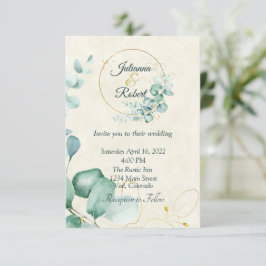 Invitación Boda con eucalipto y oro con presupuesto