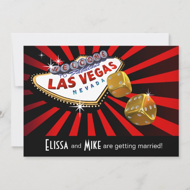 Invitación Boda con explosión de estrellas de Las Vegas rojo  (Anverso)