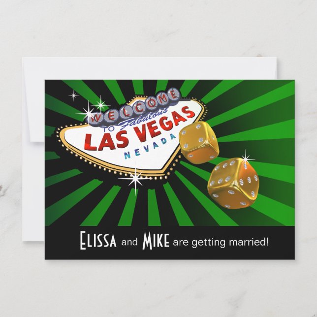 Invitación Boda con explosión de estrellas de Las Vegas verde (Anverso)