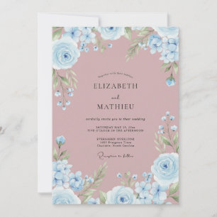 Invitación Boda con Explosión Floral Azul Celeste