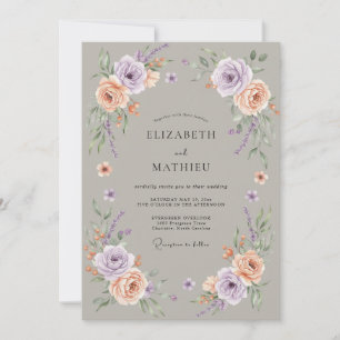 Invitación Boda con Explosión Floral de Lavanda y Melocotón