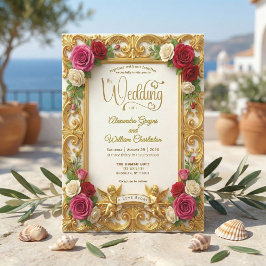 Invitación Boda con falso foil de champán crema y rosa pastel