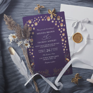Invitación Boda con faroles enredados elegantes y código QR d