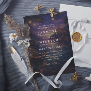 Invitación Boda con faroles enredados elegantes y código QR d