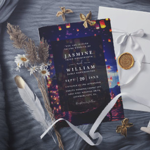 Invitación Boda con faroles enredados elegantes y código QR d