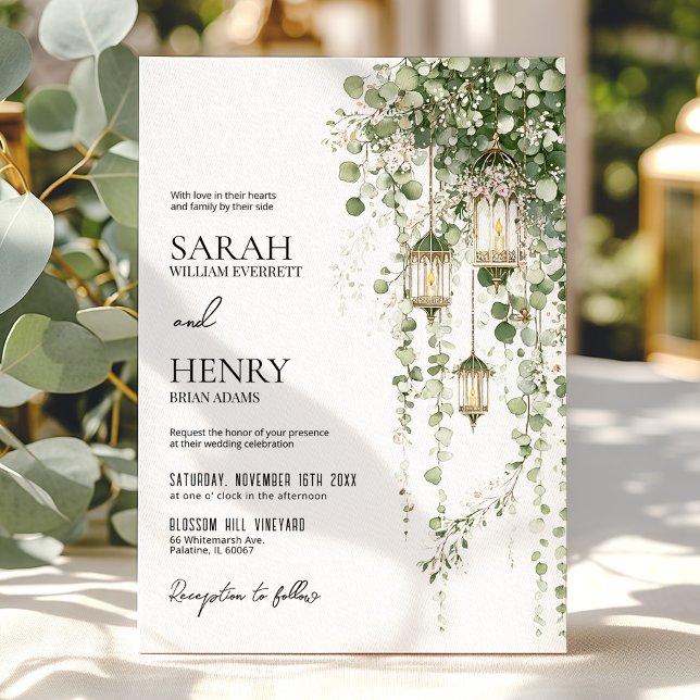 Invitación Boda con farolillo de eucalipto verde salvia y rub (Subido por el creador)