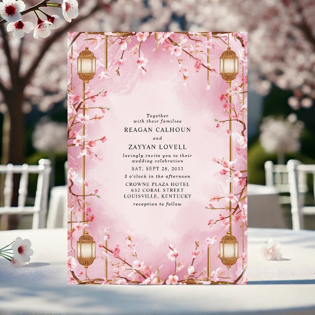 Invitación Boda con farolillo de flor de cerezo rosa (Subido por el creador)