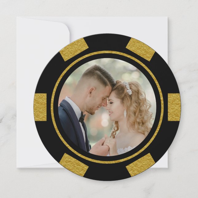 Invitación Boda con fichas de póquer de oro negro Eloped Part (Anverso)