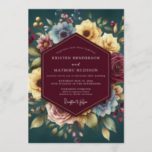Invitación Boda con Flor Burgundy de Tonos Intensos