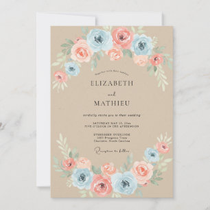 Invitación Boda con Flor de Azulejo y Melocotón Pintado