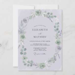 Invitación Boda con Flor de Lila Pálido Polvoriento
