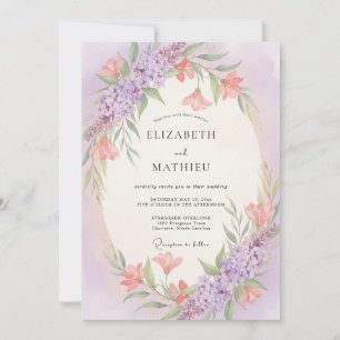 Invitación Boda con Flor Silvestre Albaricoque Lila Pálido