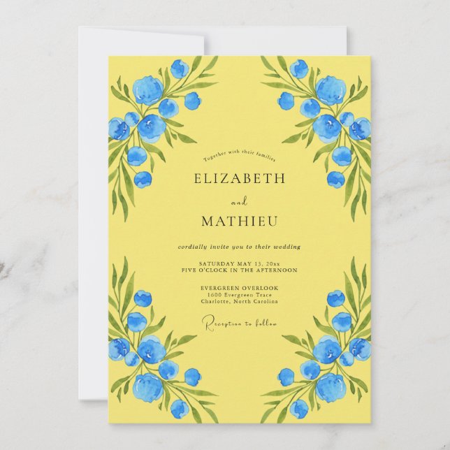 Invitación Boda con Flor Silvestre Azure Limón (Anverso)