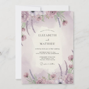 Invitación Boda con Flor Silvestre de Lila Polvorienta