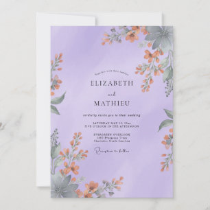 Invitación Boda con Flor Silvestre Lila Pálido Coral