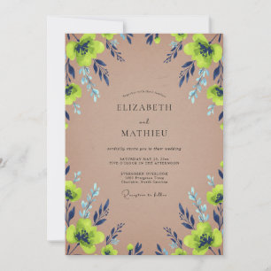 Invitación Boda con Flor Silvestre Malva Chartreuse