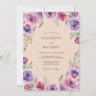 Invitación Boda con Flor Silvestre Violeta Ciruela