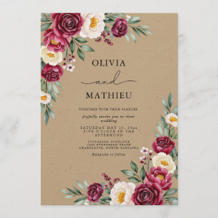 Invitación Boda con Flora Etérea Borgoña