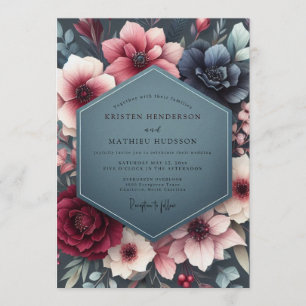 Invitación Boda con Flora Poética de Pizarra Borgoña