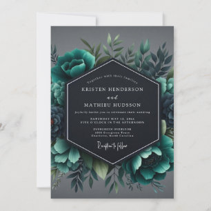 Invitación Boda con Flora Teal Slate Malhumorada