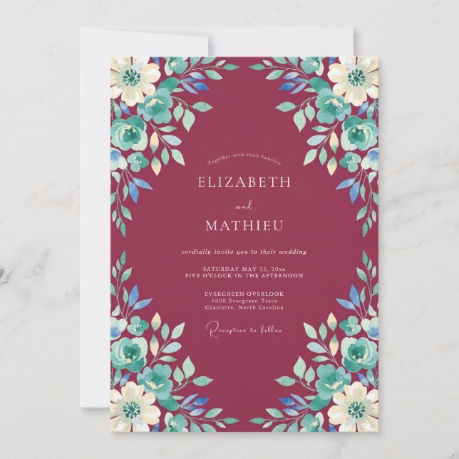 Invitación Boda con Floración Artística de Borgoña (Anverso)