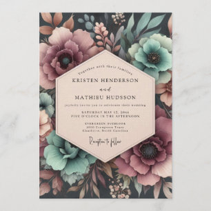 Invitación Boda con Floración Malva y Verde Acuático