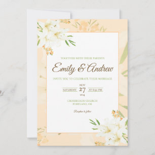 Invitación Boda con Floral Acuarela Moderna de Lirio Blanco M