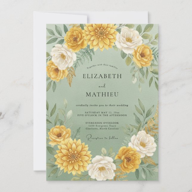 Invitación Boda con Florecimiento Botánico Amarillo (Anverso)