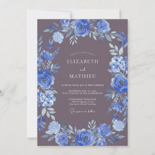 Invitación Boda con florecimiento botánico azul profundo