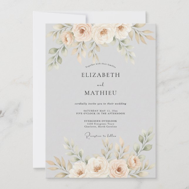 Invitación Boda con Florecimiento Botánico de Flor de Melocot (Anverso)