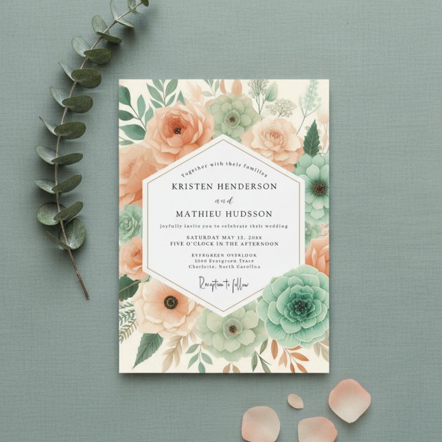 Invitación Boda con florecimiento botánico de melocotón (Subido por el creador)