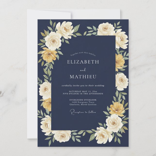 Invitación Boda con Florecimiento de Arco Floral de Marina (Anverso)