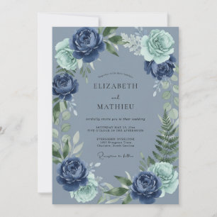 Invitación Boda con Florecimiento de Harina de Azul Marino