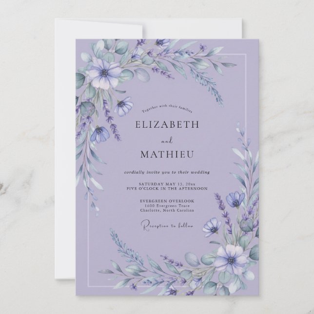 Invitación Boda con Florecimiento Etéreo de Lavanda (Anverso)