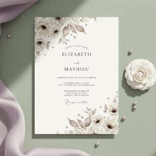 Invitación Boda con Florecimiento Floral de Crema
