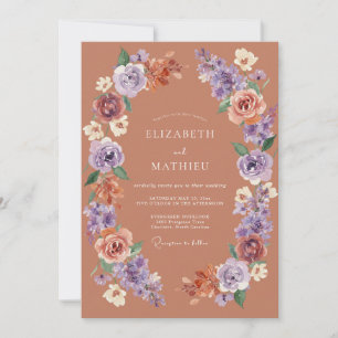 Invitación Boda con Florecimiento Floral Malva Polvoriento