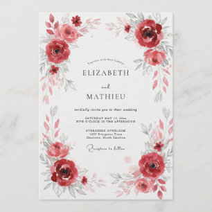 Invitación Boda con Florecimiento Floral Rojo Intenso