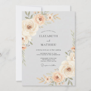 Invitación Boda con Florecimiento Floral Suave de Melocotón
