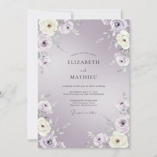 Invitación Boda con Florecimiento Suave de Lavanda (Anverso)