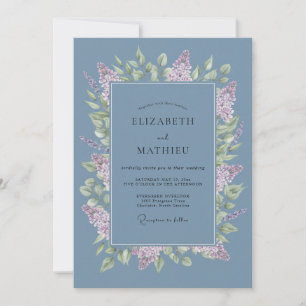 Invitación Boda con Flores de Lila Azul Polvoriento