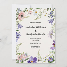 Invitación Boda con flores moradas y crema