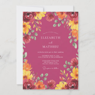 Invitación Boda con flores silvestres amarillas magenta