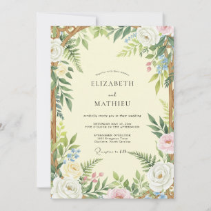 Invitación Boda con flores silvestres amarillas pálidas presi