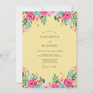 Invitación Boda con flores silvestres amarillas y magenta