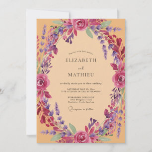 Invitación Boda con flores silvestres de albaricoque magenta