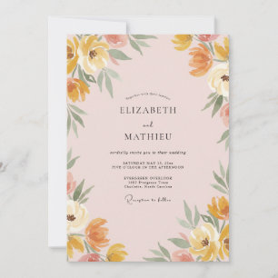 Invitación Boda con flores silvestres de albaricoque ocre