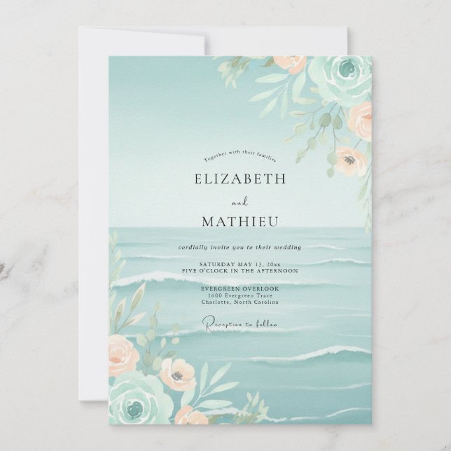 Invitación Boda con flores silvestres de albaricoque y espuma (Anverso)