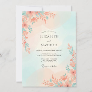 Invitación Boda con flores silvestres de albaricoque y menta